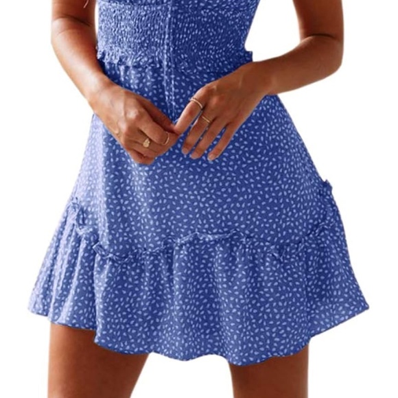 YOBECHO Womens Summer Ruffle Sleeve Sweetheart Neckline Printing Dress Mini Dres - Picture 2 of 5